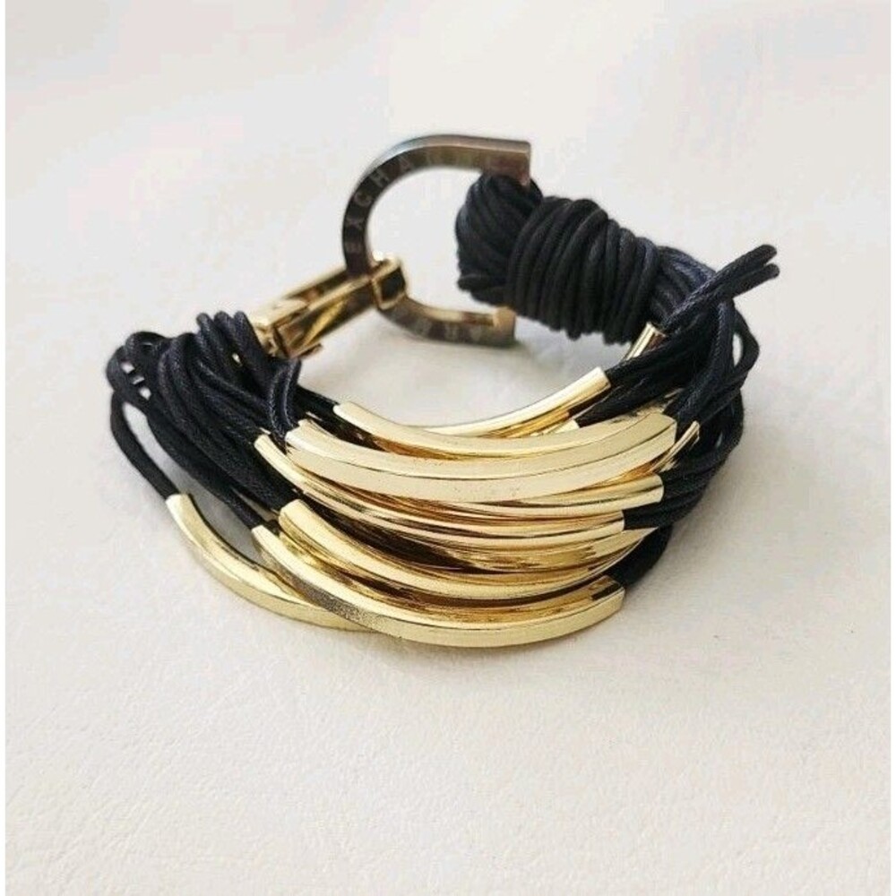 VINTAGE ARMANI EXCHANGE BRACELET CORD AND GOLD TONE METAL ARCH SHAPED 7.5"